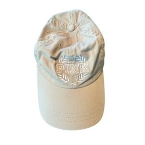 Victoria's Secret PINK Tan Baseball Cap Distressed Logo Adjustable Strap‎ OS